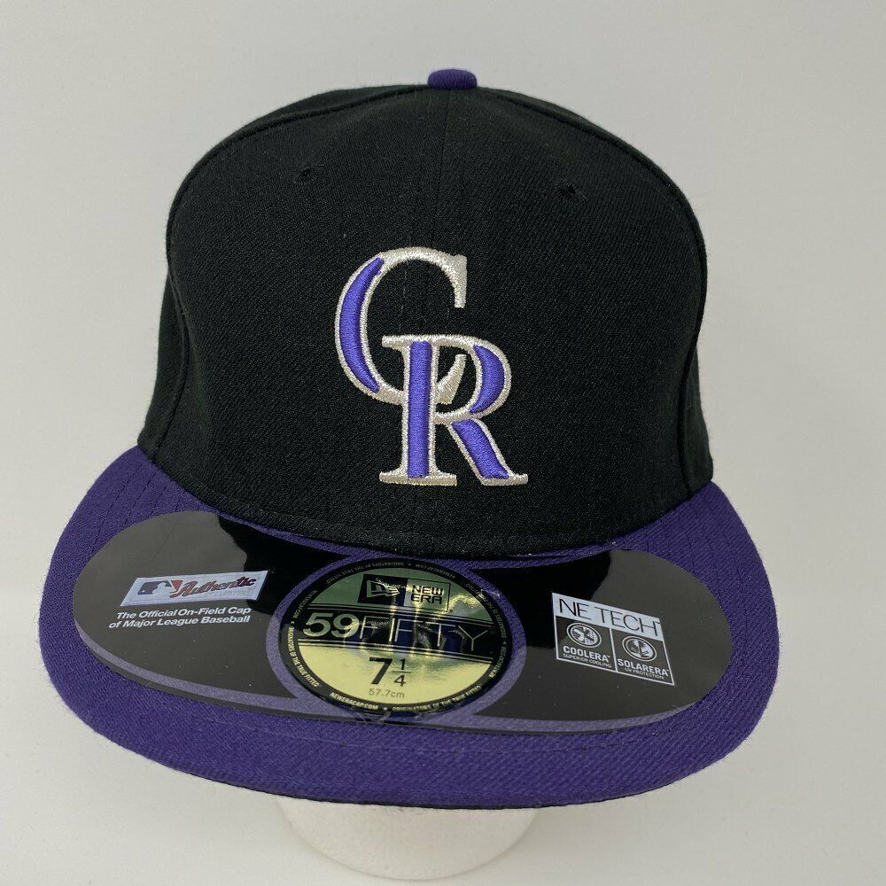 NWT Colorado Rockies Fitted Hat 7 1/4 Black Purple Alternate Cap MLB Baseball